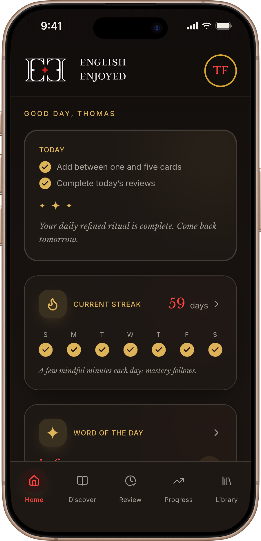 The app in dark mode