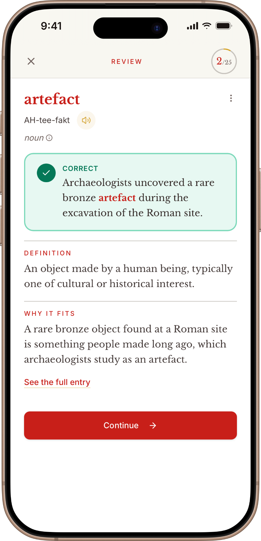 A review card, answered