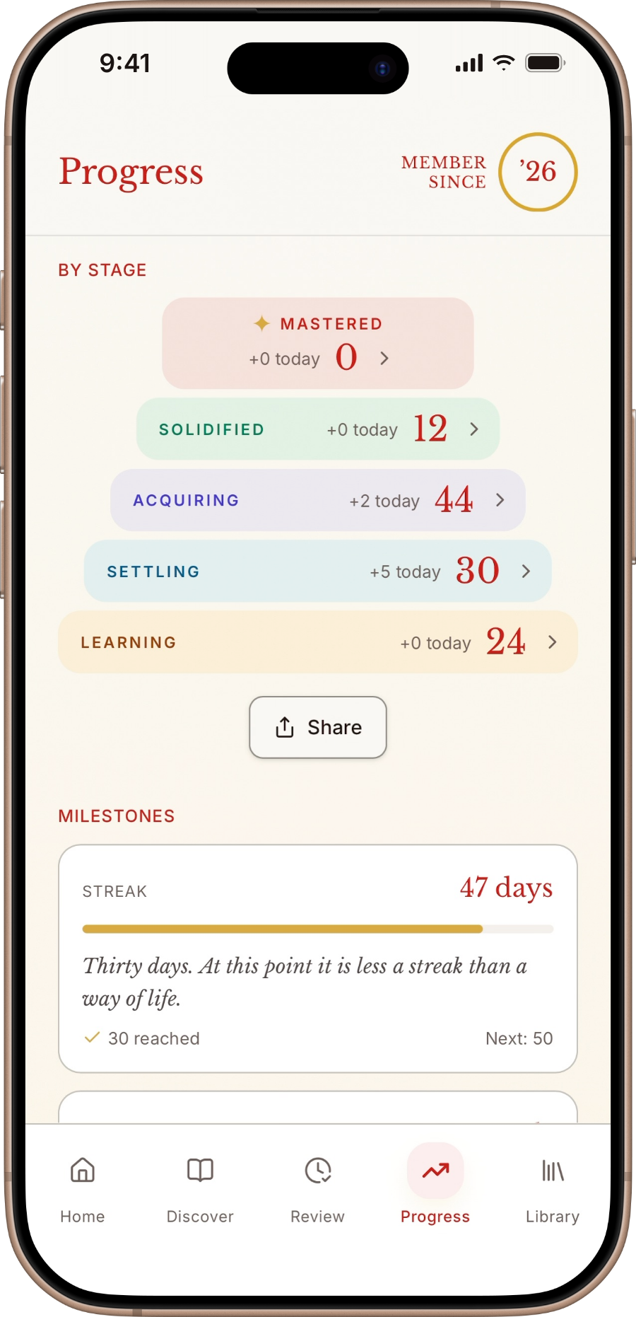 The Progress tab